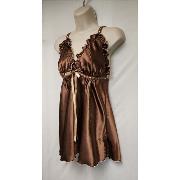 Seductivewear by Cinema Satin Brown/Cream Babydoll Size Small - Picture 3 of 6